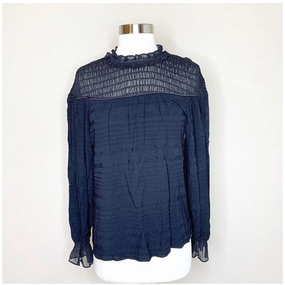 NEW Ramy Brook XS Black Josephine Top Extra Small Sheer Smocked Blouse Boho - Picture 12 of 16